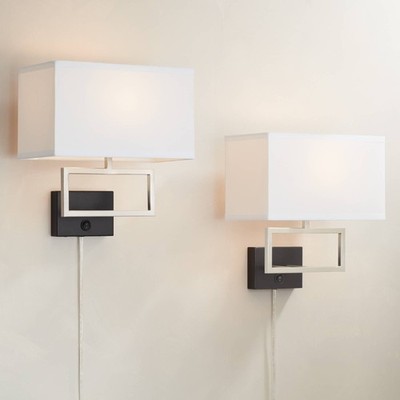 Trixie Nickel Plug-In Wall Lamps Set of 2 w/ Smart Socket