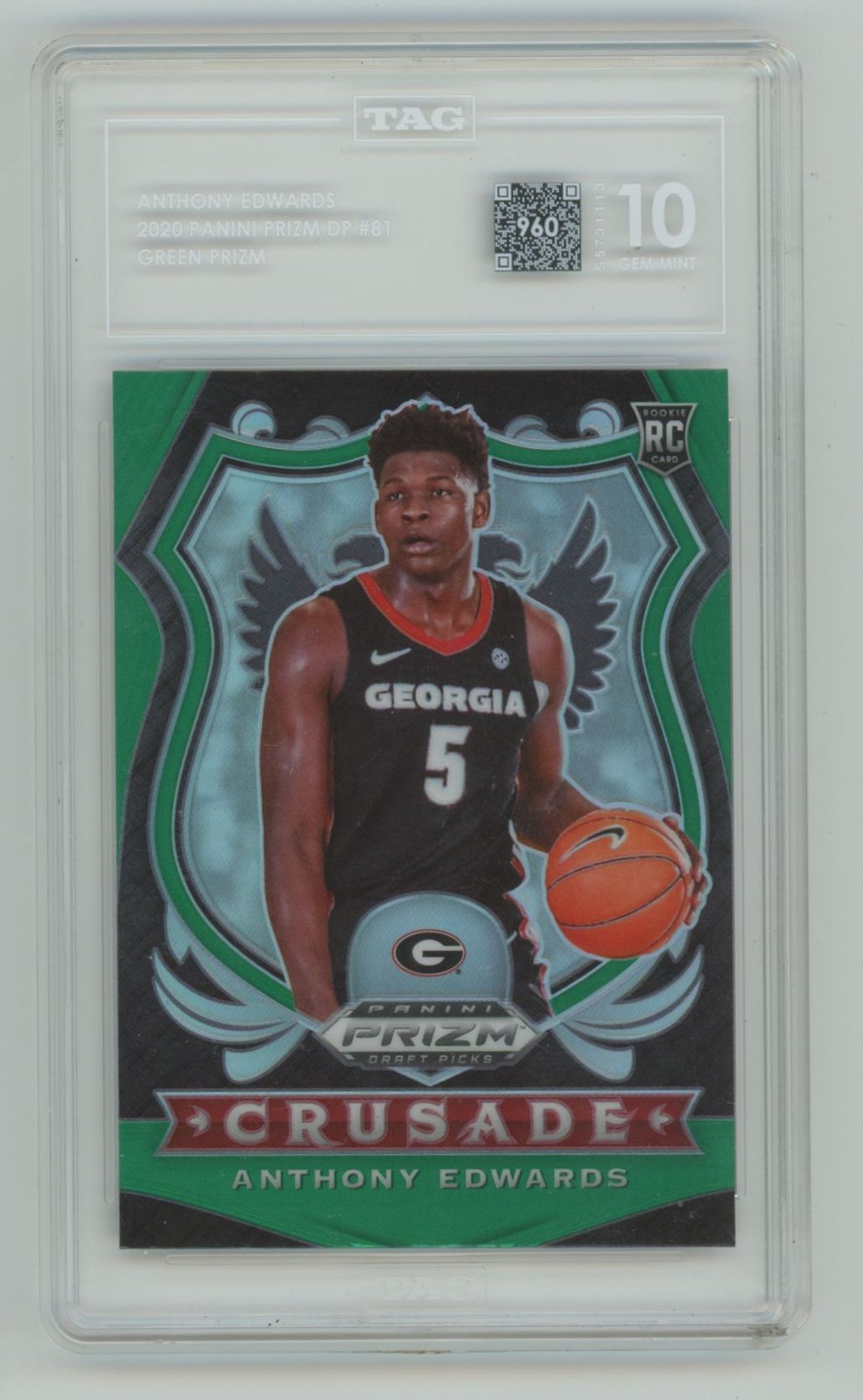 2020-21 Panini Prizm DP Green Anthony Edwards RC Tag 10 Timberwolves #81 view 1