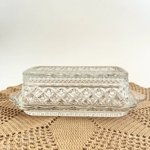 Vintage Glass Covered BUTTER DISH Anchor Hocking Wexford Pattern