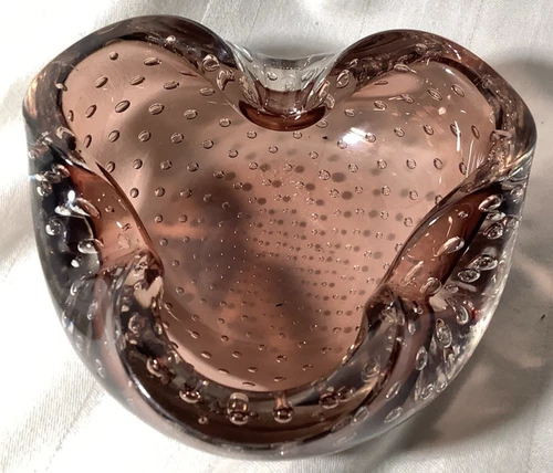 Murano Style Glass Ashtray Trinket Dish w/Controlled Bubbles Possibly Vintage?