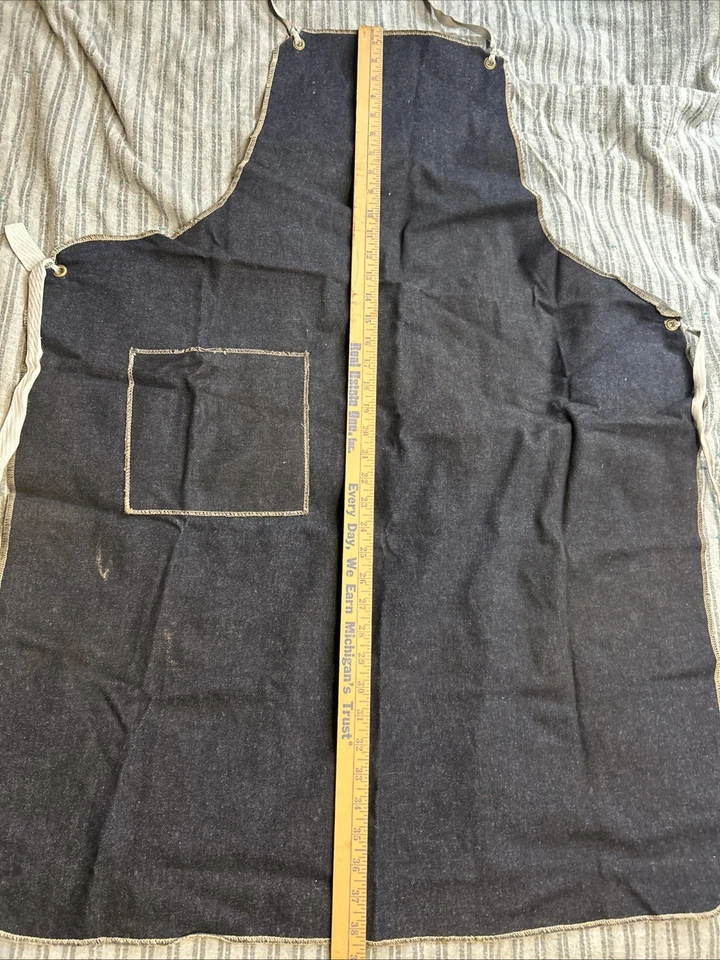 Vtg Clean Indigo Denim Selvedge Apron Workshop WORK WEAR Pontiac Metal Plant - Image 3 of 4