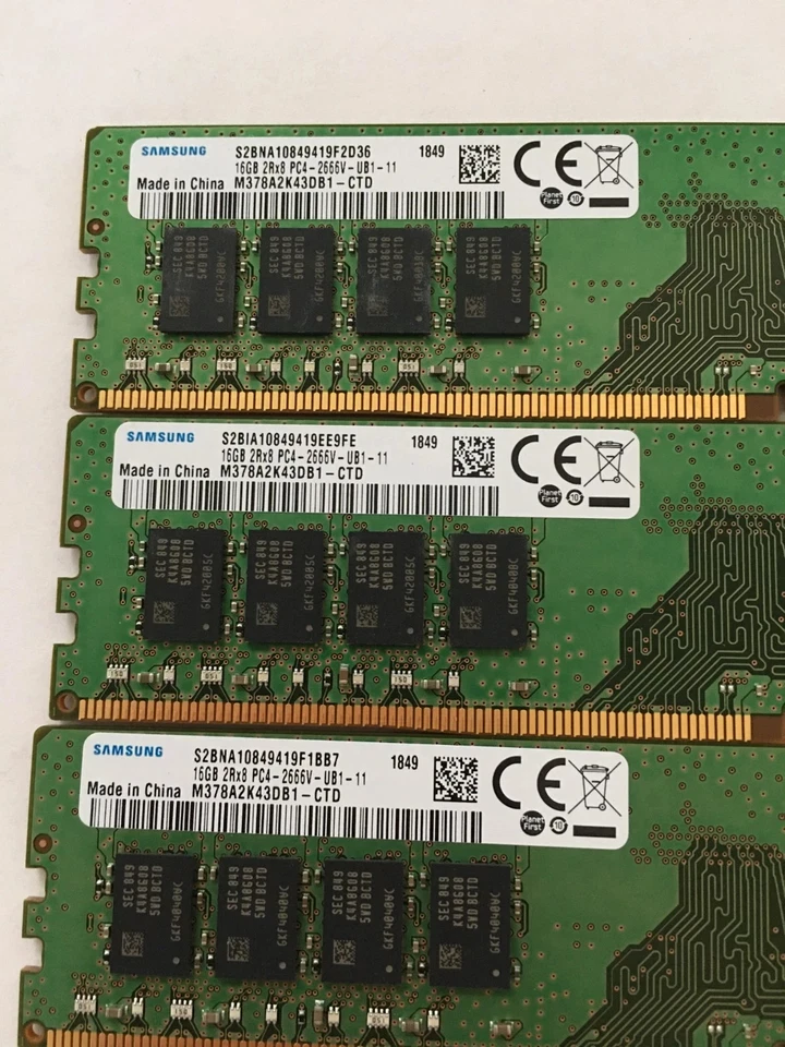 批量 3 件 SamSung 16GB 2Rx8 PC4-2666V-UB1-11 DDR4 DIMM 台式机内存 1849 — 第 2/2 张图片