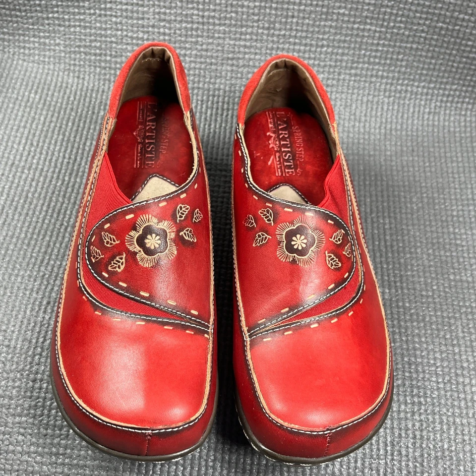 L'Artiste Burbank Zuecos Zapatos Confort Mujer 37 Rojo Cuero Sin Cordones Informales Boho Foto 4 de 4