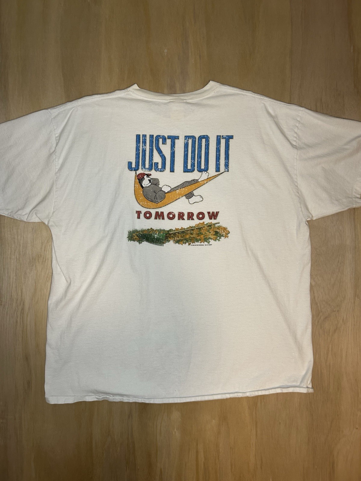 Vintage Big Dogs Just Do It Tomorrow Parody T-Shirt XL White Blue 2001