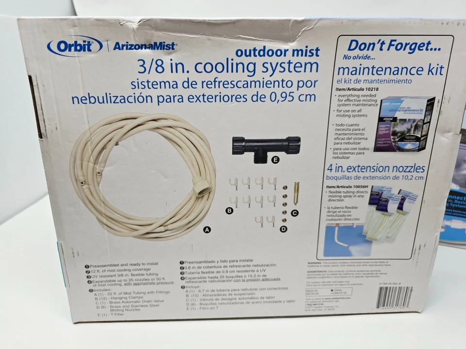 Sistema de enfriamiento por niebla exterior Orbit ArizonaMist de 3/8 pulgadas y kit de expansión adicional NUEVO Foto 4 de 4