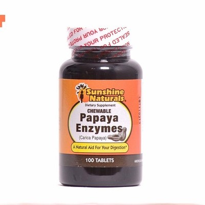 Papaya Enzyme Chewable Tablets 100 Sunshine Naturals Natural Digestion Support