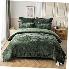 Distressed Velvet Comforter Set, 5 Pieces Distressed King Blackish Green