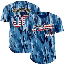 Custom Ocean Camo USA Flag Baseball Jersey Blue Cream Black City Sportswear