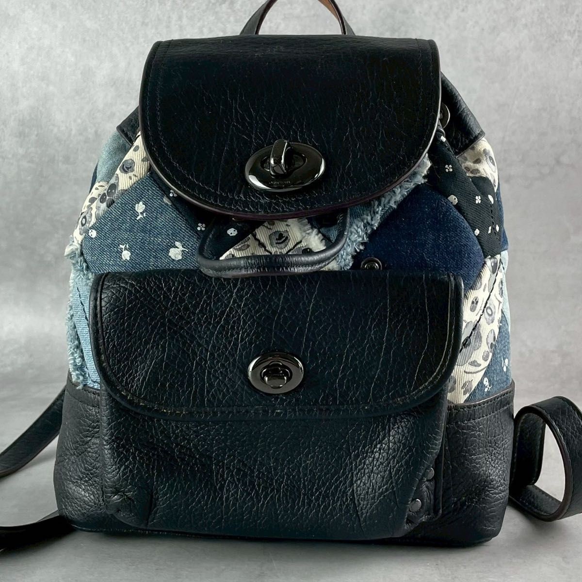 COACH Patchwork Denim Leather Mini Backpack Black… - image 2