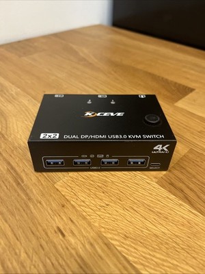 KCEVE KVM Switch 2 Monitors 2 Computers 4K@144Hz, Displayport KVM Switch Dual Mo