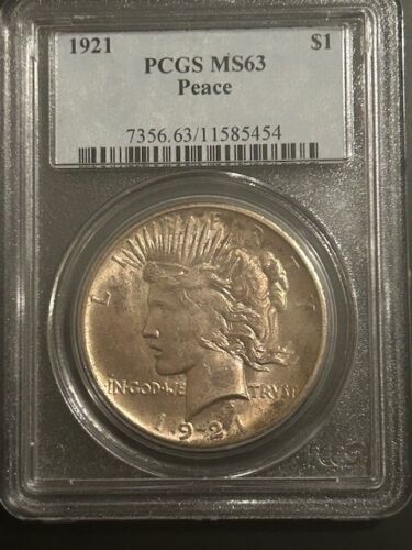 1921 PEACE DOLLAR HIGH RELIEF PCGS MS 63 KEY DATE LOW MINTAGE FIRST YEAR ISSUE