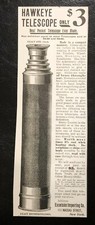 Antique HAWKEYE 3 Best Pocket Telescope Excelsior Importing Vtg c1890s Print Ad