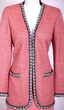 ST.JOHN Women's Tweed Pink Cora Black White Trim Jacket Sz 8