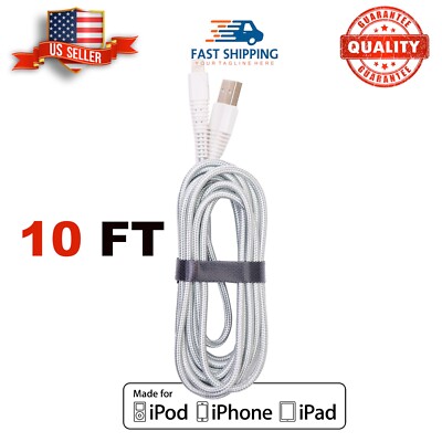 10Ft Long Cord For iPhone 14 13 12 11 X/Pro Max Fast Charger Cable Nylon Braided