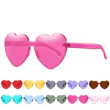 Girls Cute Heart Shaped Sunglasses Transparent Candy Color Rimless Heart Glasses