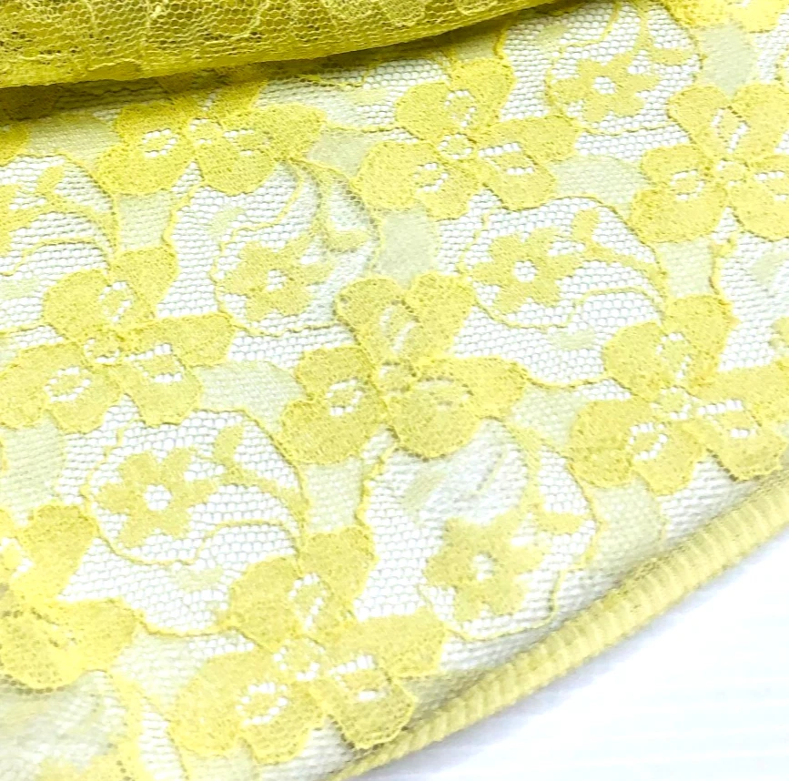 Vintage Lace Fabric Yellow Floral Remnant Dressmaking Sewing Mid Century 1960s - image 3 of 4