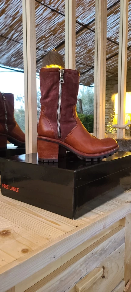 Biker Free Lance camel bi-matière cuir daim taille 39,5 - Photo 3/4