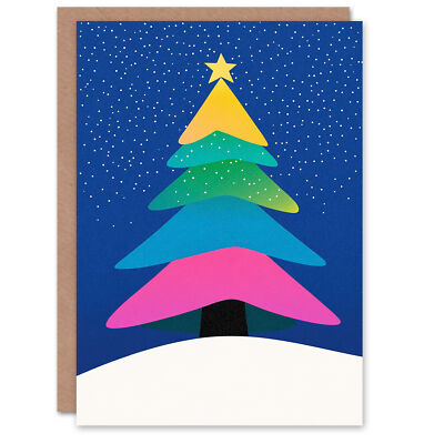 Regenbogenfarben Baum Winter fallender Schnee modern festlich Xmas Weihnachtskarte