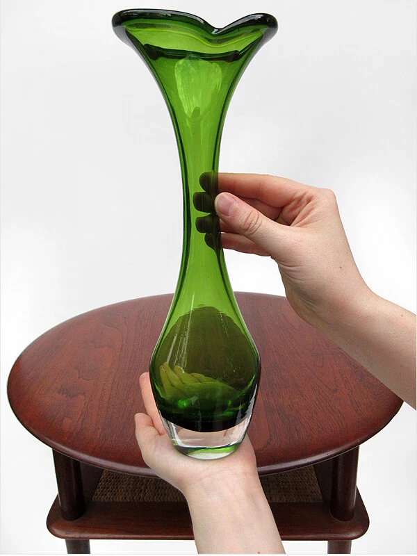 Jarrón de vidrio arte escandinavo 1960 Bo Borgstrom Aseda Glasbruk mediados de siglo moderno Foto 3 de 4