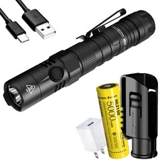 NITECORE MH12 v2 1200 Lm USB-C Rechargeable Flashlight, Battery, Wall Adapter