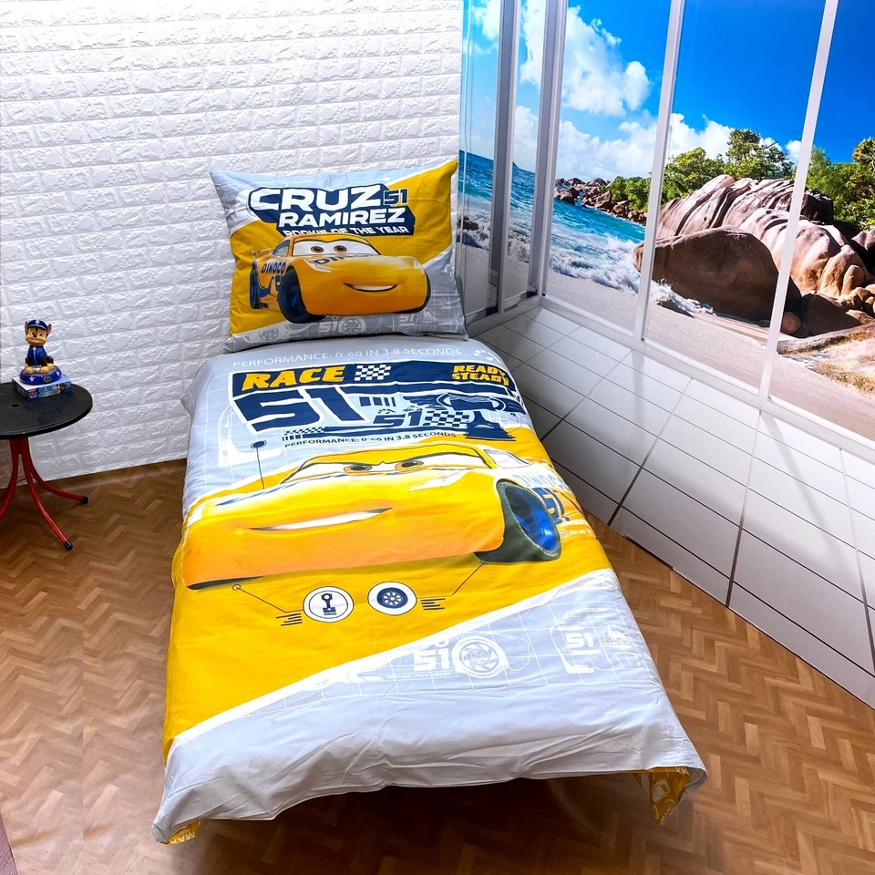 Disney Cars Giallo 3Pezzi Set Letto Singolo Copripiumino Federa + Lenzuola sotto - Immagine 2 di 3