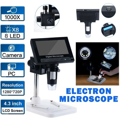 1000X 4.3'' LCD Screen Digital Electronic Microscope Magnifier Camera W/ 8 LED