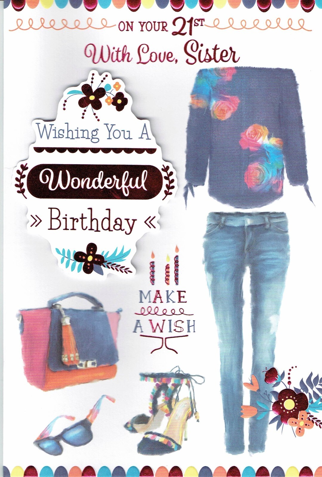SISTER 21st BIRTHDAY CARD Age 21 Quality Card Fashion Design
