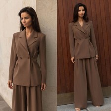 Business Women's Suit Brown Peak Lapel Jacket 2 Pcs Casual Party Ladies Outfit
