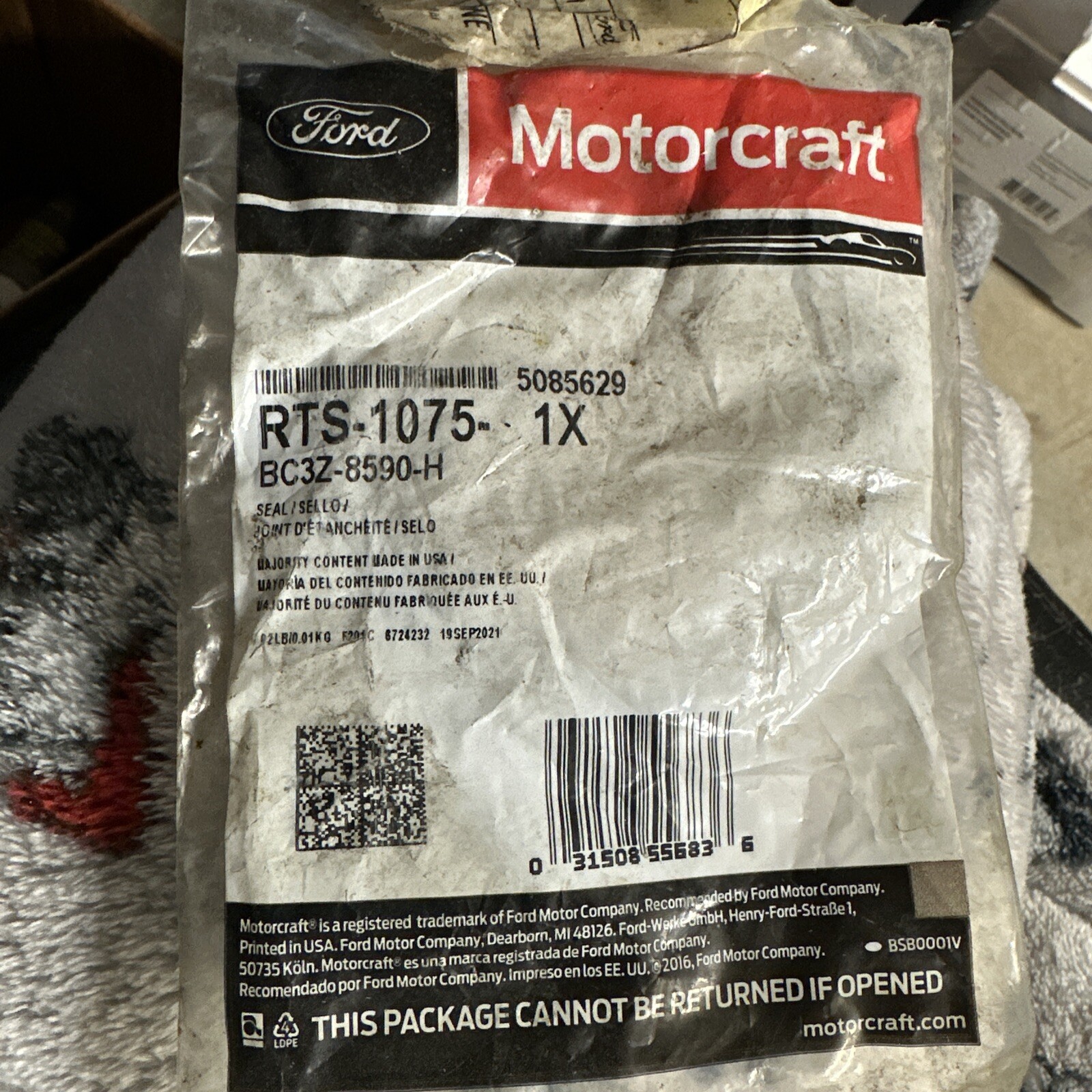 Engine Coolant Lower Hose Oring Seal Motorcraft RTS1075 BC3Z8590H