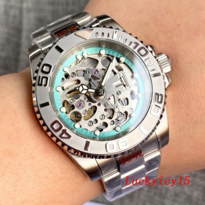 40mm Japan NH70 Mens Watch Green Transparent Dial Sapphire Glass Luminous Hands
