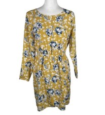 J.CREW Fit & Flare Women's 4 Yellow Blue Floral Round Neck Long Sleeve Pullover