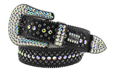 BB Simon Kish Belt Aurora Borealis Crystal Black Rap 30 32 34 36