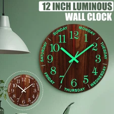 12" Large Luminous Wall Clocks Glow In The Dark Silent Quartz Digital Home Decor