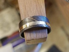 New 7mm Wide Damascus Ring with Silver Inlay