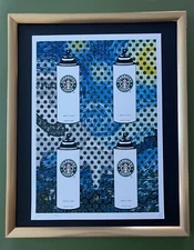 DEATH NYC Hand Signed LARGE Print Framed 16x20in COA STARBUCKS SPRAY CANS PopArt