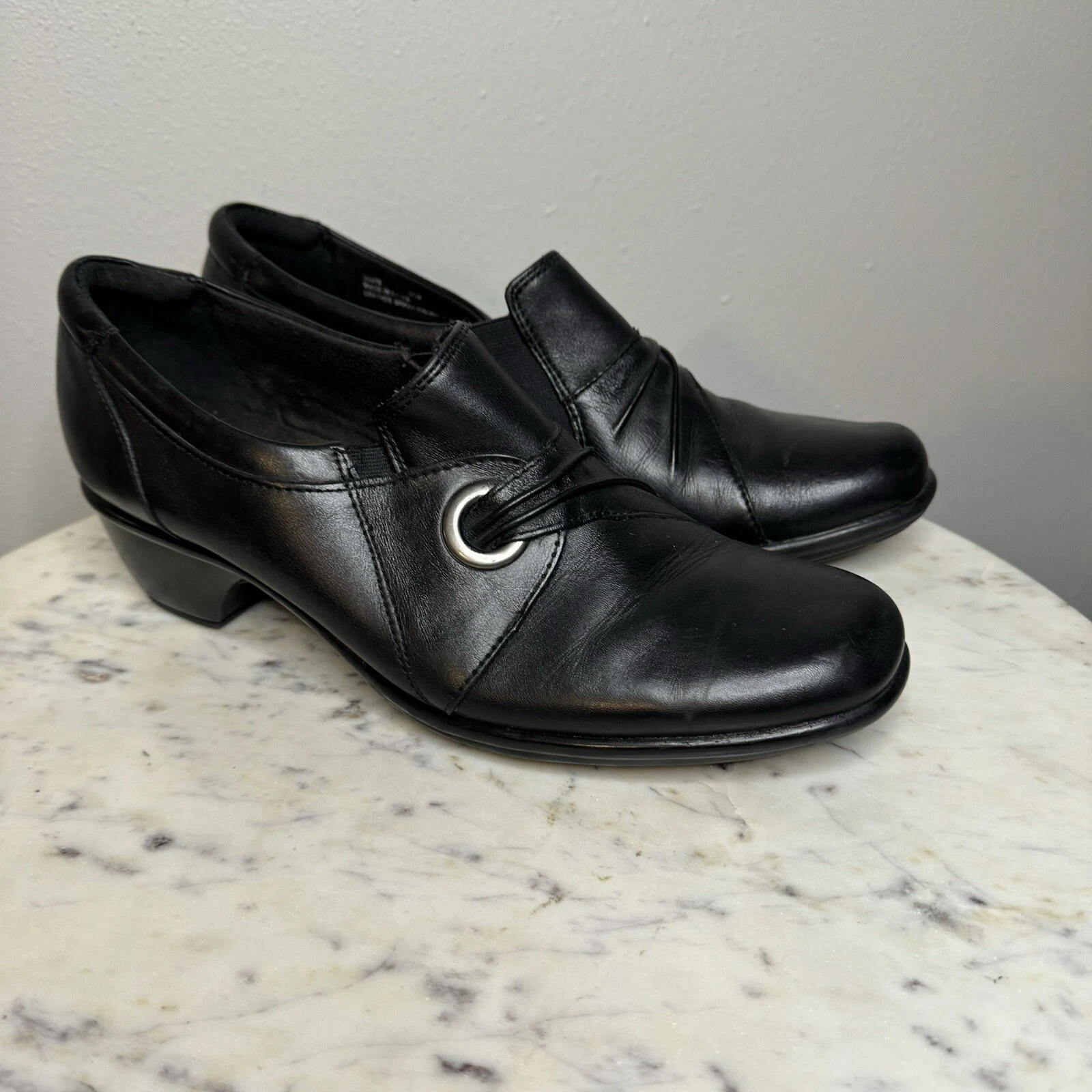 Clarks Bendables 9 5 Oxford stivaletti neri in pelle con tacco scarpe comode B