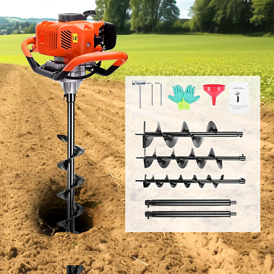 Post Hole Digger 85cc Gas Powered Earth Digger with 4'' 8'' 12''Auger Drill Bits US