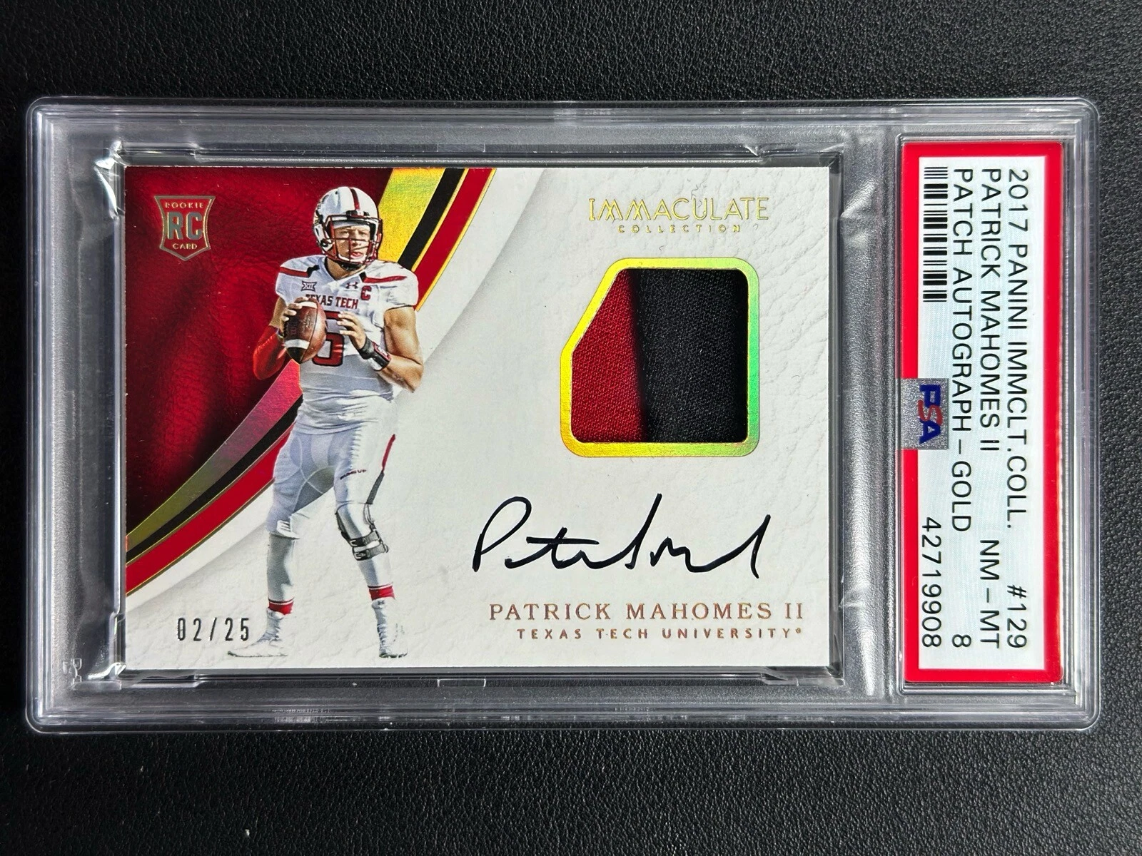 Patrick Mahomes Panini Immaculate Collegiate #129 Patch Autograph-Gold