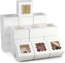 60Pcs Small White Cookie Boxes, 4X4X2.5 Inches, Bakery Boxes with Window, for Mi