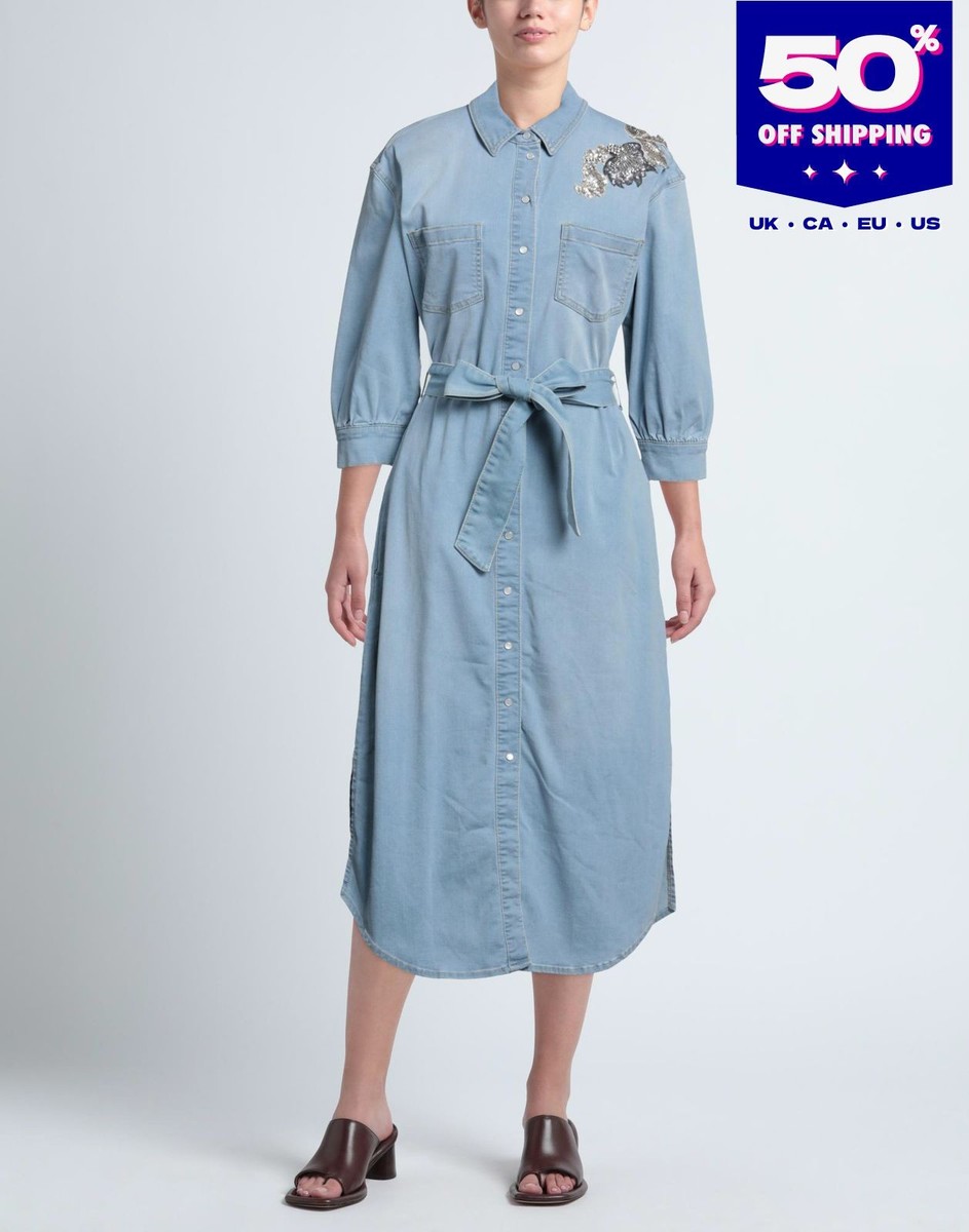 RRP210 ACTITUDE By TWINSET Denim Midi Dress Size XL Blue Faded | eBay