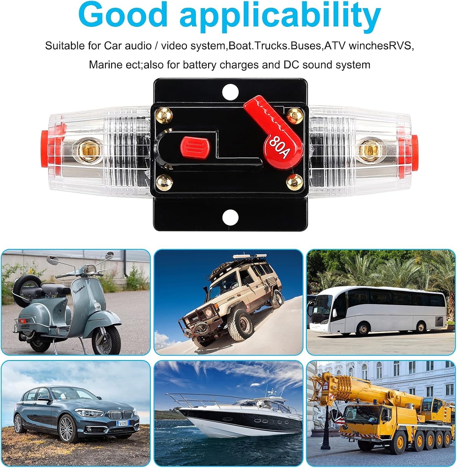 80 Amp 12V-24V DC Fuse Holder,Audio Circuit Breaker,Auto Car Stereo Inline Fuse 