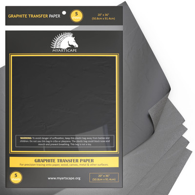 Graphite Transfer Paper - 20'' x 36'' - 5 Sheets - Waxed Carbon Paper for Traci...