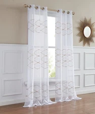 New Wave Linen Look Wave Design Striped 76" x 84" Window Panel Pair in White ...