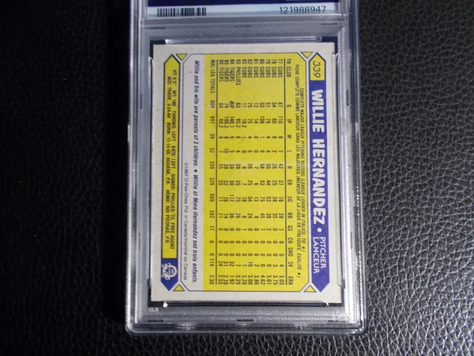 1987 O PEE CHEE #339 WILLIE HERNANDEZ PSA 9 FRESH GRADE !!! - Image 2 of 2