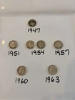 Lot of 7 Silver Roosevelt Dimes 1947–1963 (90% Silver) – Circulated U.S. Coins
