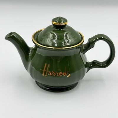 Harrods James Sadler & Sons Dark Green Mini Teapot Gold Knightsbridge London UK