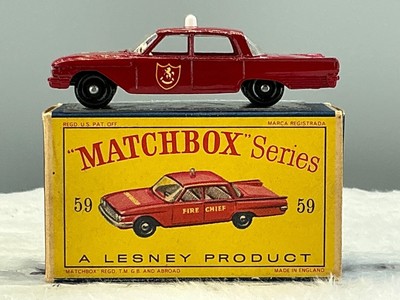 Matchbox Lesney 1963#59B Ford Fire Chief car''SHEILD BADGE''MINT boxed all origina