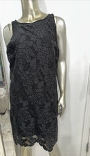 NWT Three Dots Women's Black Lace Cocktail Sheath Dress Line Sleeveless Size L