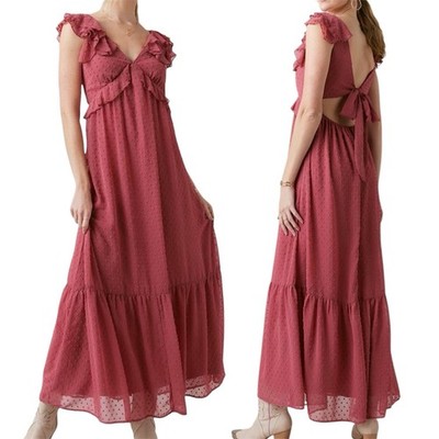 NWT Francescas Rosemary Maxi Dress Women S Rose Pink Ruffles Coquette Romantic