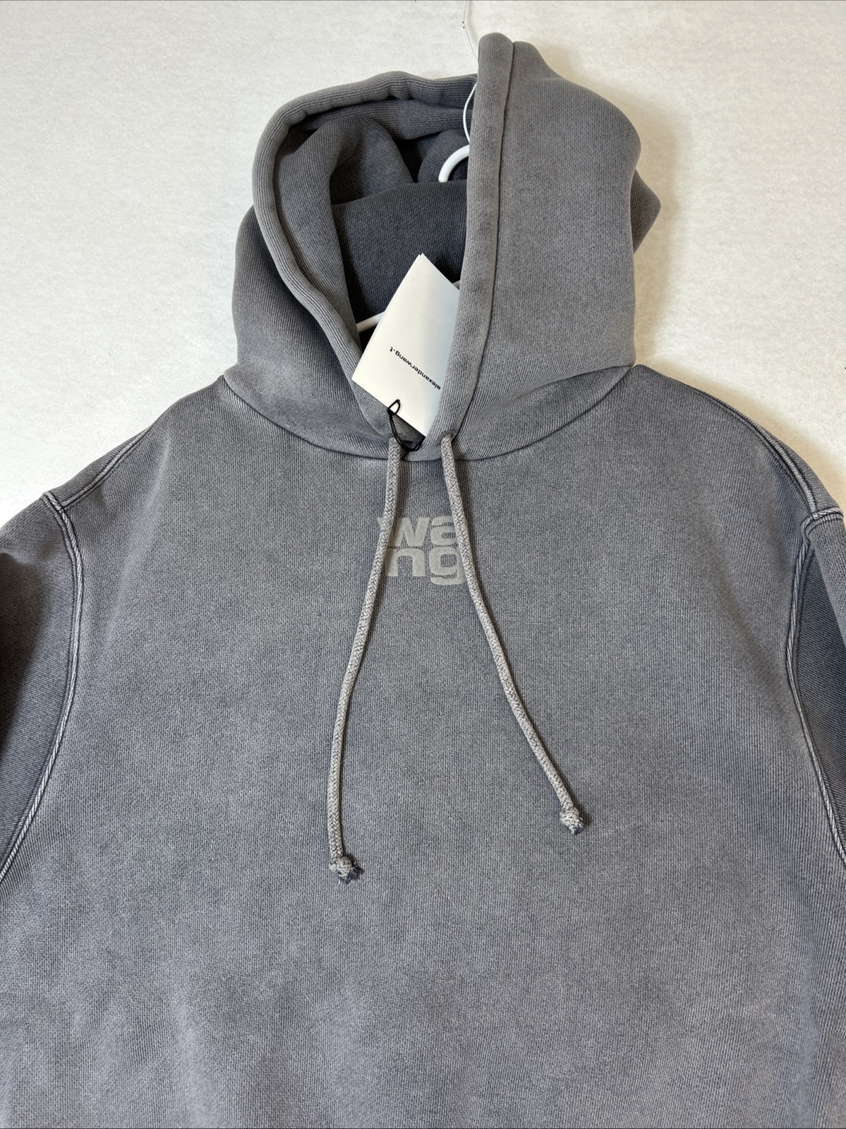ALEXANDER WANG Essential Terry Hoodie Gray Puff Logo in Acid Fog image 3